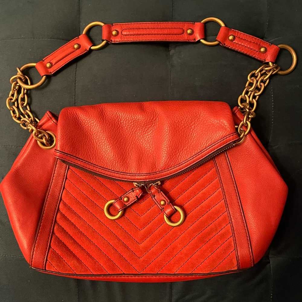 Banana Republic Red and Gold Quilted Shoulder Bag